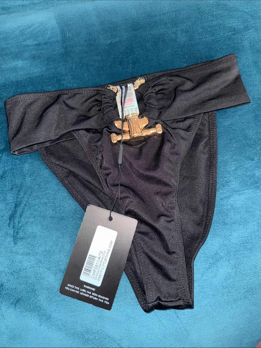 PrettyLittleThing Black Bikini Bottom with Gold Hardware